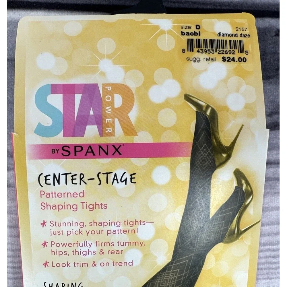 SPANX STAR‎ POWER DIAMOND DAZE PATTERNED SHAPING TIGHTS Size D BACKDROP BLACK
